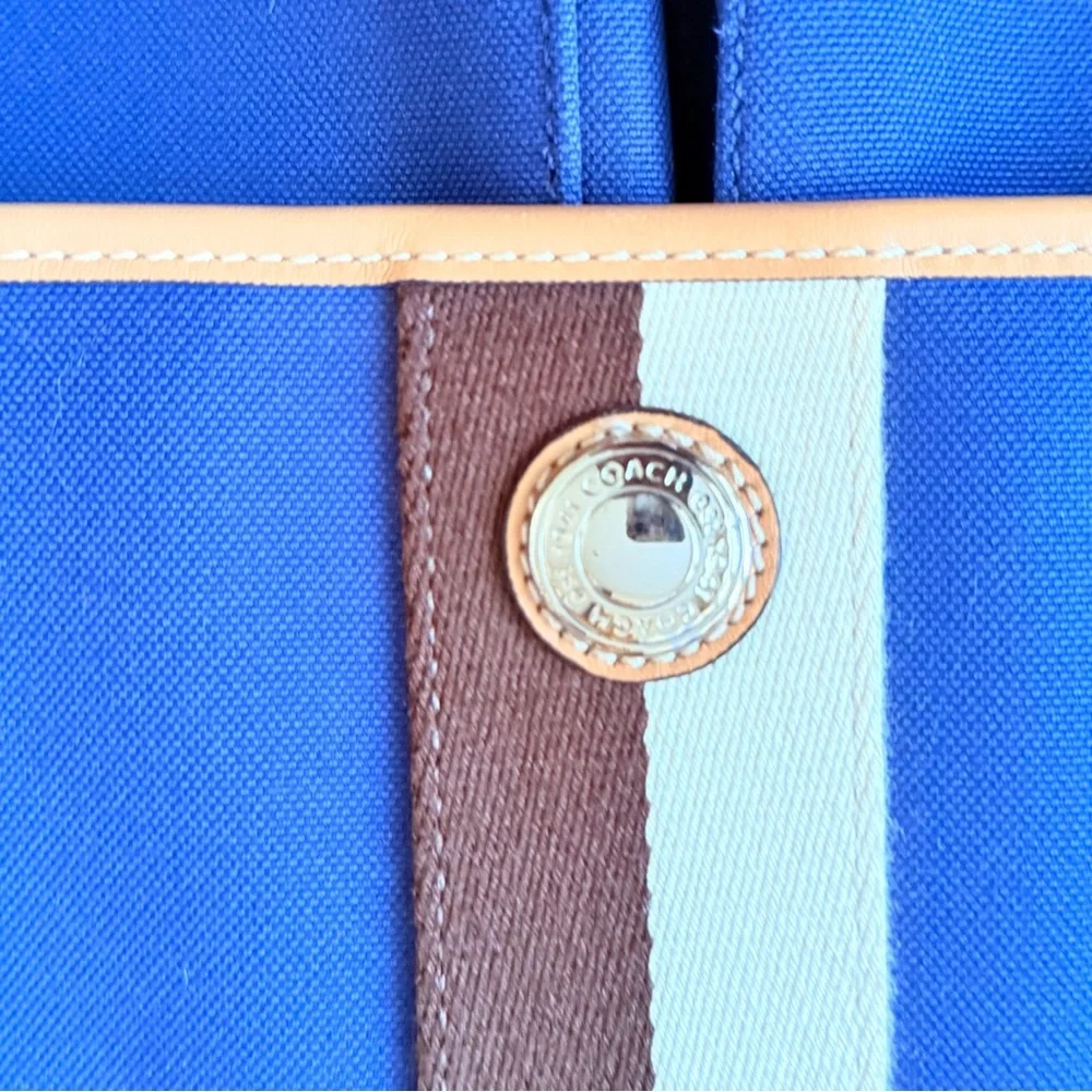 Vintage Coach Voyager Blue Canvas Messenger Bag Stripe